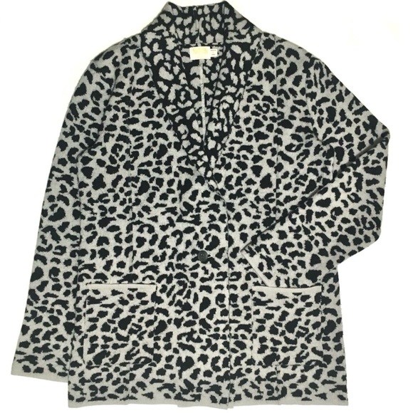 NATION LTD Kelly Blazer Leopard Cardigan Sweater Knit Jacket Wool Black Brown M - Picture 6 of 16